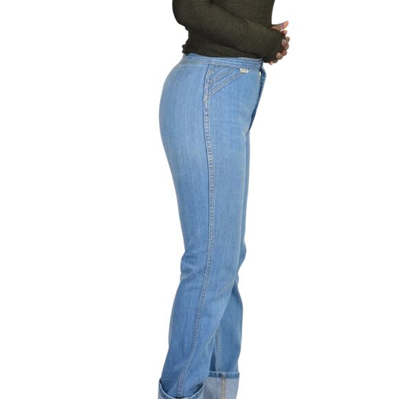 Vintage Renard Jeans Blue High Waist Straight Bareback 80s French Cut Tight 25 - Picture 11 of 16